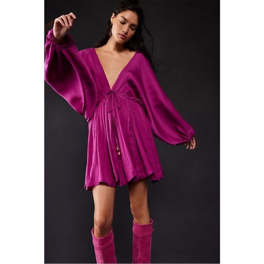 Free People Arzel Mini Dress Long Sleeve Cinnamon Size Small Pleated Boho.    11 - Picture 4 of 16